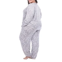White Mark Womens Round Neck Long Sleeve 2-pc. Plus Pajama Set