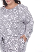 White Mark Womens Round Neck Long Sleeve 2-pc. Plus Pajama Set