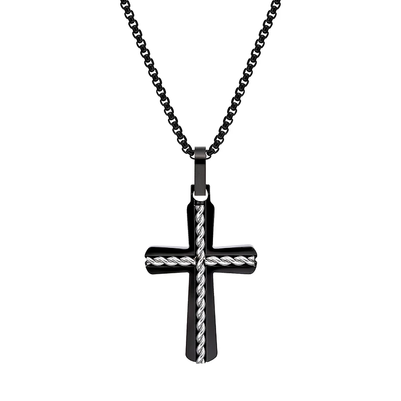 Mens Sterling Silver Cross 24 Inch Pendant Necklace