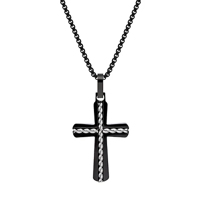 Mens Sterling Silver Cross 24 Inch Pendant Necklace