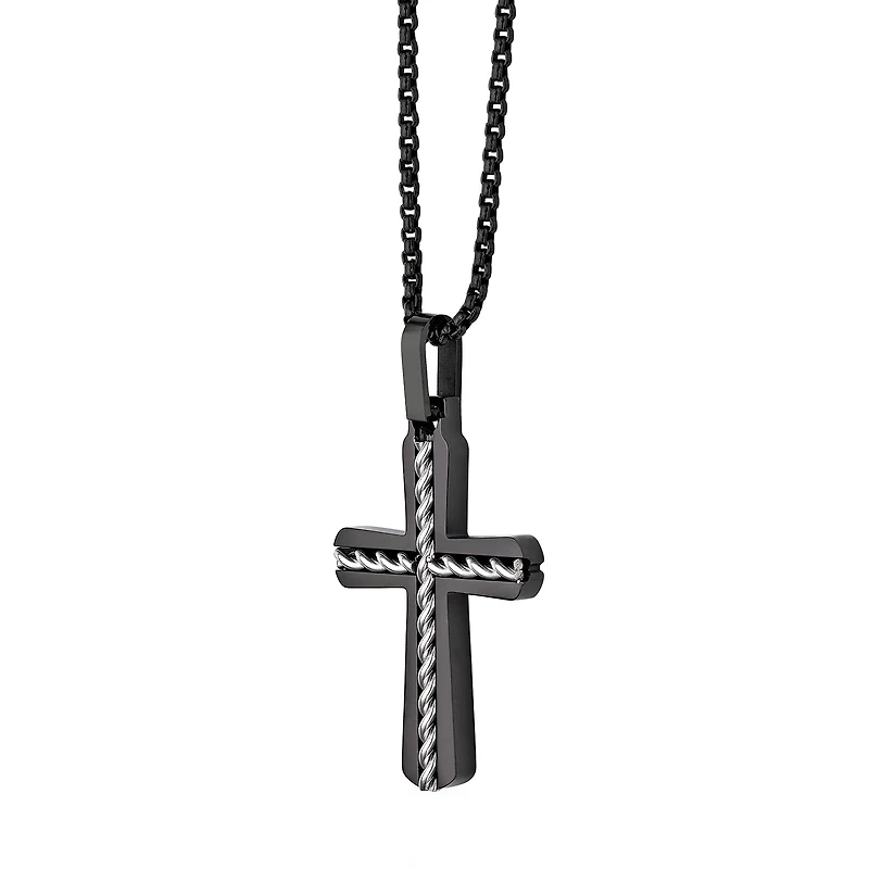 Mens Sterling Silver Cross 24 Inch Pendant Necklace