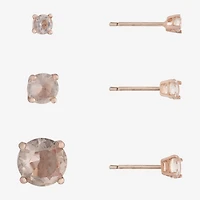 Silver Treasures Womens Pink 14K Rose Gold Over Silver Round 3 Pair Earring Set