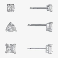 Silver Treasures Womens Cubic Zirconia Sterling Silver Pear Round Square 3 Pair Earring Set