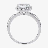 Modern Bride Gemstone Womens Diamond Accent Genuine Blue Aquamarine Sterling Silver Round Side Stone Halo Engagement Ring