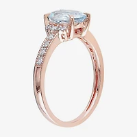 Womens Diamond Accent Genuine Blue Aquamarine 18K Gold Over Silver Oval Engagement Ring