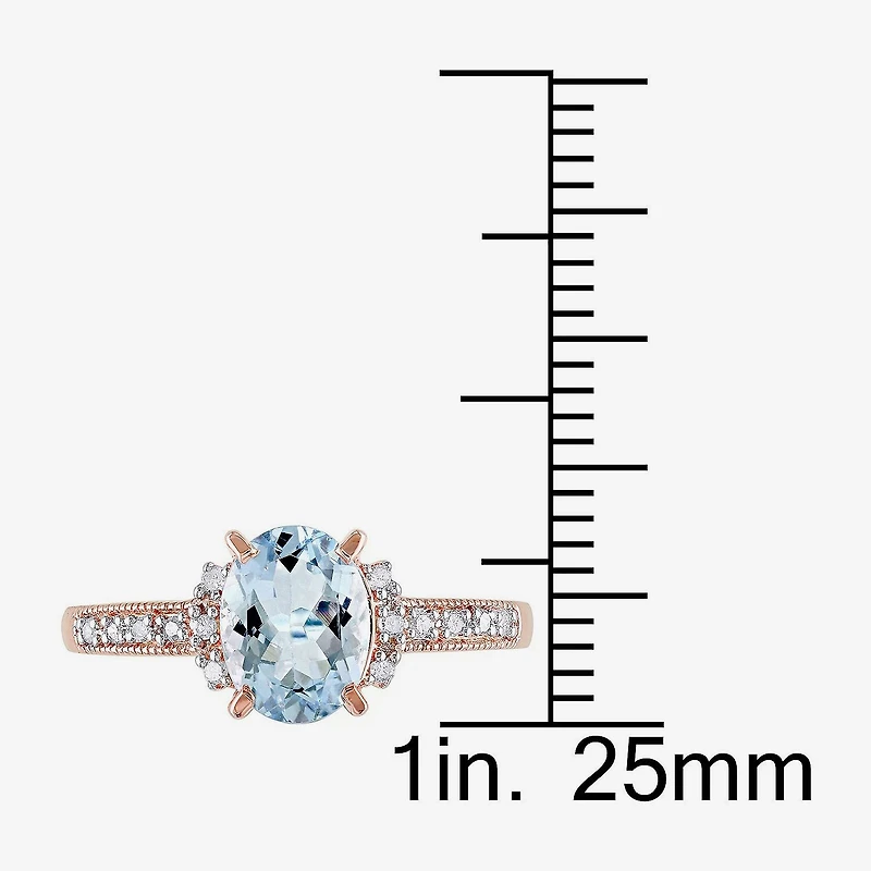 Womens Diamond Accent Genuine Blue Aquamarine 18K Gold Over Silver Oval Engagement Ring
