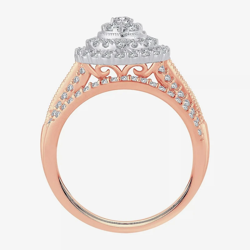 Womens 1 CT.T.W. Natural Diamond 10K or 14K White Gold Pear Halo Bridal Set