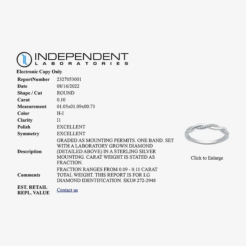 I Said Yes (H-I / I1) 1/10 CT. T.W. Lab Grown White Diamond Sterling Silver or 14K Gold Over Wedding Band