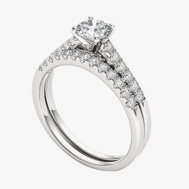 1 CT.T.W. Natural Diamond 10K White Gold Bridal Ring Set