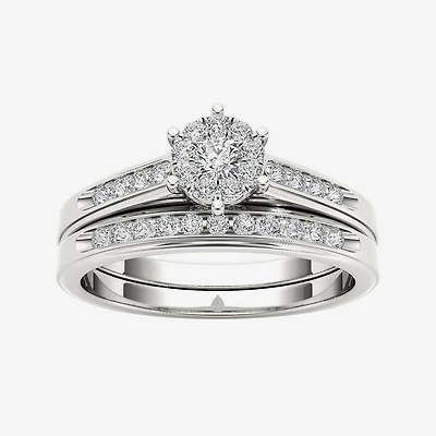 1/2 CT.T.W. Natural Diamond 10K White Gold Bridal Set Ring