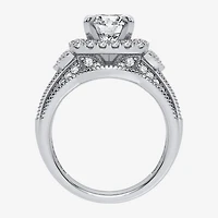 (H-I / Si1-Si2) Womens 3 CT. T.W. Lab Grown White Diamond 14K Gold Cushion Halo Bridal Set