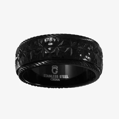 Mens Black Stainless Steel Textured 8mm Wedding Band