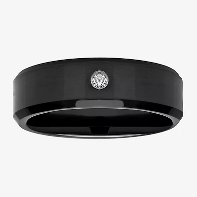 Mens 8MM Diamond Accent Black Tungsten Wedding Band