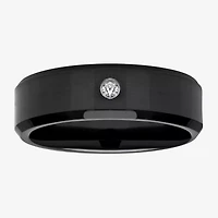 Mens 8MM Diamond Accent Black Tungsten Wedding Band