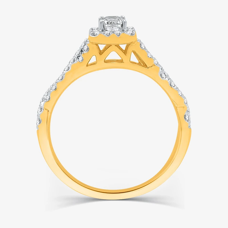 I Said Yes (H-I / I1) Womens 1 CT. T.W. Lab Grown White Diamond Sterling Silver or 14K Gold Over Side Stone Halo Bridal Set