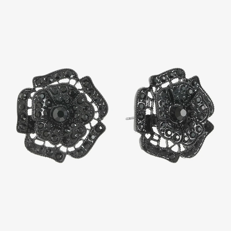 Mixit Black Black 30mm Flower Stud Earrings