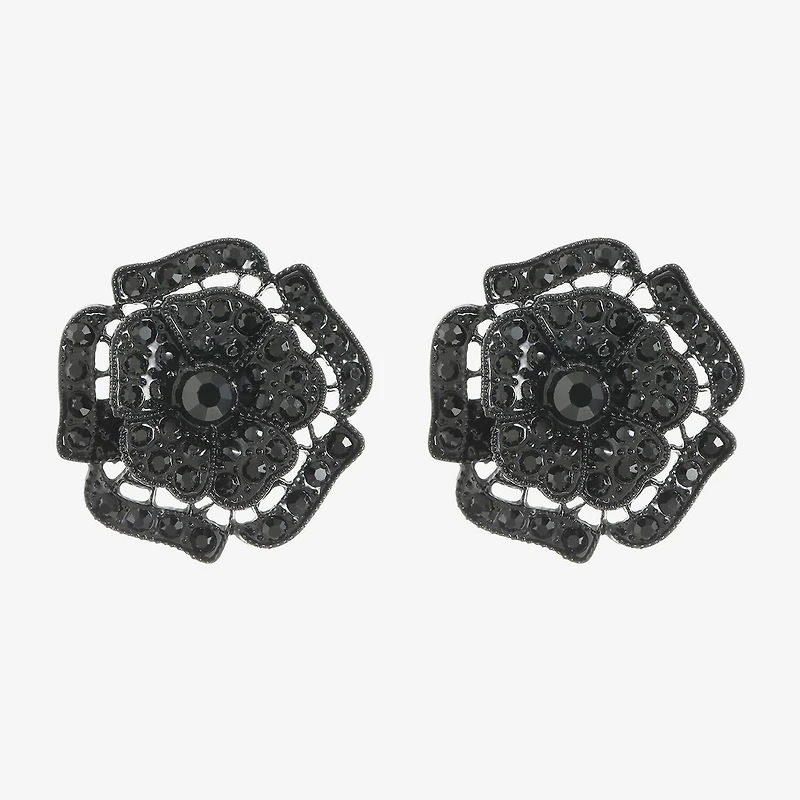 Mixit Black Black 30mm Flower Stud Earrings