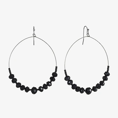 Mixit Grey Toned Jet Black Beaded Womens Black 75mm Hoop Earrings