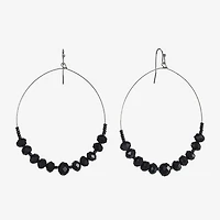 Mixit Grey Toned Jet Black Beaded Womens Black 75mm Hoop Earrings
