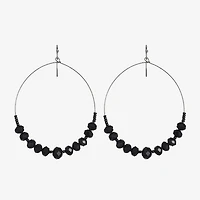 Mixit Grey Toned Jet Black Beaded Womens Black 75mm Hoop Earrings