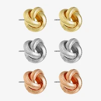 Monet Jewelry Mixed Metal Knot Stud Womens Hypoallergenic 3 Pair Earring Set