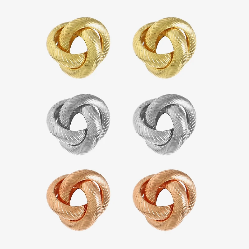 Monet Jewelry Mixed Metal Knot Stud Womens Hypoallergenic 3 Pair Earring Set