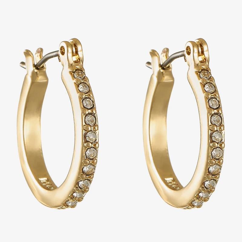 Monet Jewelry Gold Tone And Crystal Womens Crystal 17.3mm Hypoallergenic Hoop Earrings