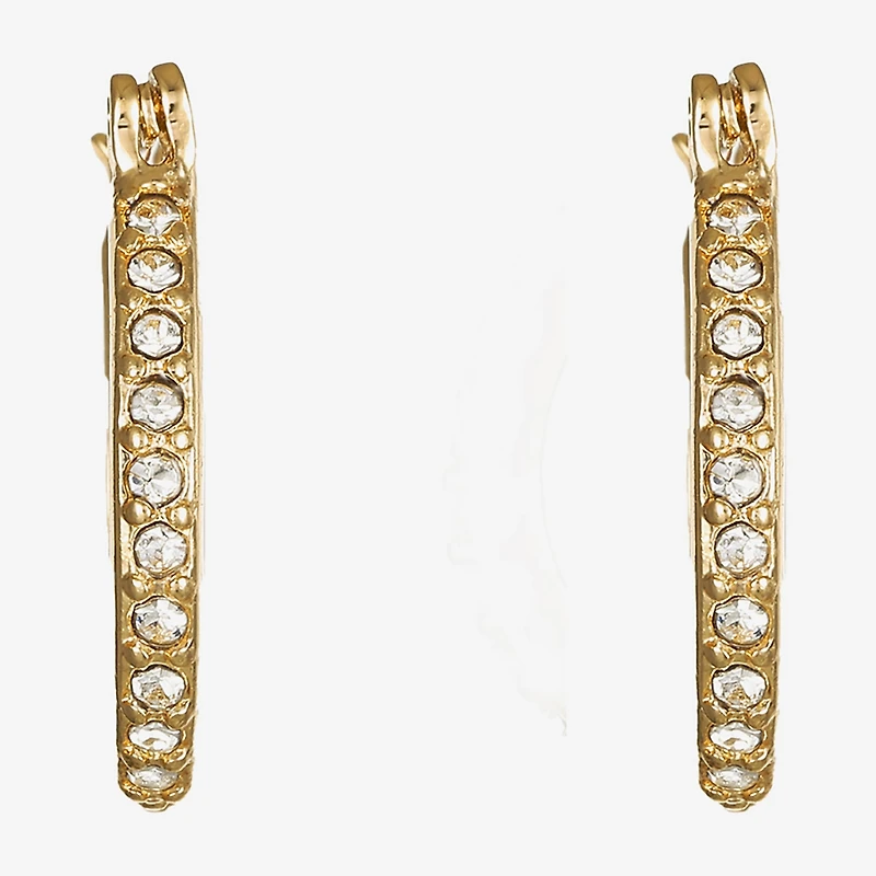 Monet Jewelry Gold Tone And Crystal Womens Crystal 17.3mm Hypoallergenic Hoop Earrings