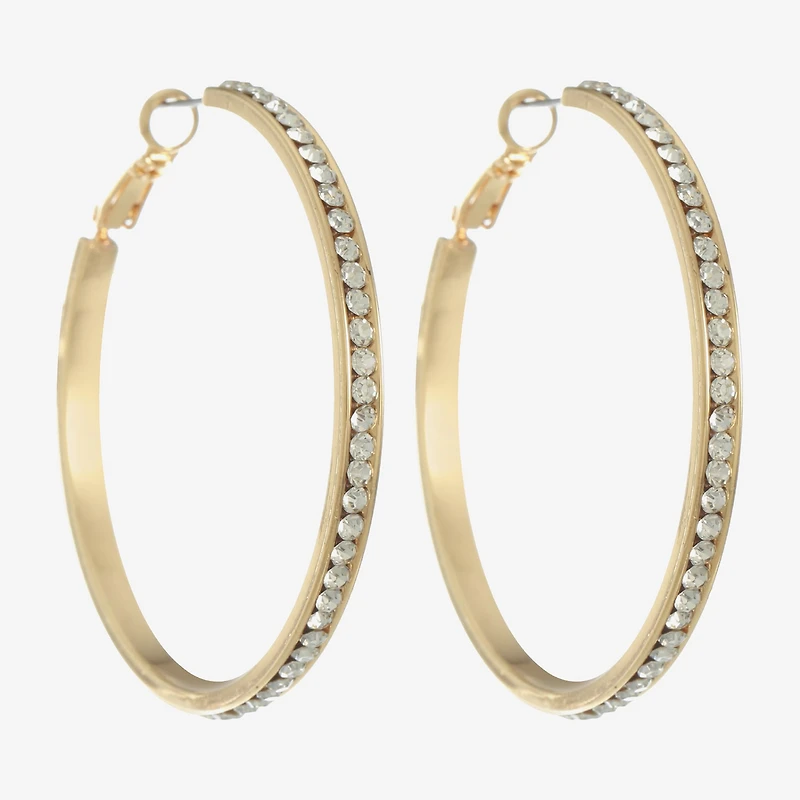 Monet Jewelry Gold Tone Crystal Womens 50mm Hypoallergenic Hoop Earrings