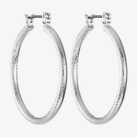 Liz Claiborne Silver Tone Textured Womens 29mm Hypoallergenic Hoop Earrings