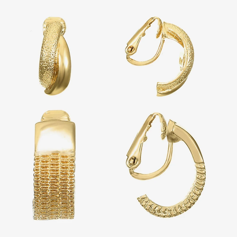 Monet Jewelry Gold Tone Clip On Huggie Womens 2 Pair Earring Set