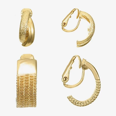 Monet Jewelry Gold Tone Clip On Huggie Womens 2 Pair Earring Set