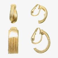 Monet Jewelry Gold Tone Clip On Huggie Womens 2 Pair Earring Set