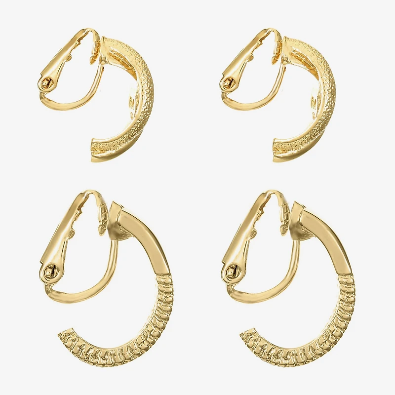 Monet Jewelry Gold Tone Clip On Huggie Womens 2 Pair Earring Set