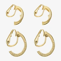 Monet Jewelry Gold Tone Clip On Huggie Womens 2 Pair Earring Set