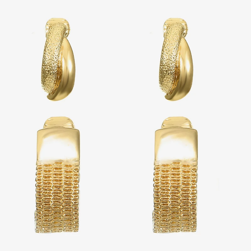 Monet Jewelry Gold Tone Clip On Huggie Womens 2 Pair Earring Set