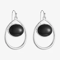 Liz Claiborne® Black Silver-Tone Drop Earrings