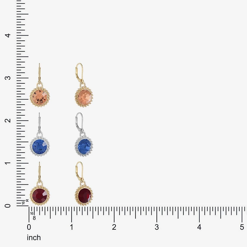 Monet Jewelry Mixed Metal Huggie Drop Womens Multi Color 3 Pair Earring Set