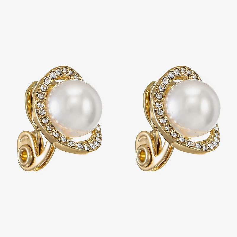 Monet Jewelry Womens White Simulated Pearl Clip On Earrings