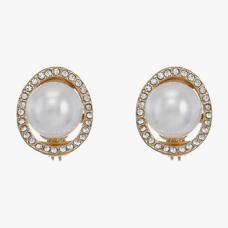 Monet Jewelry Womens White Simulated Pearl Clip On Earrings