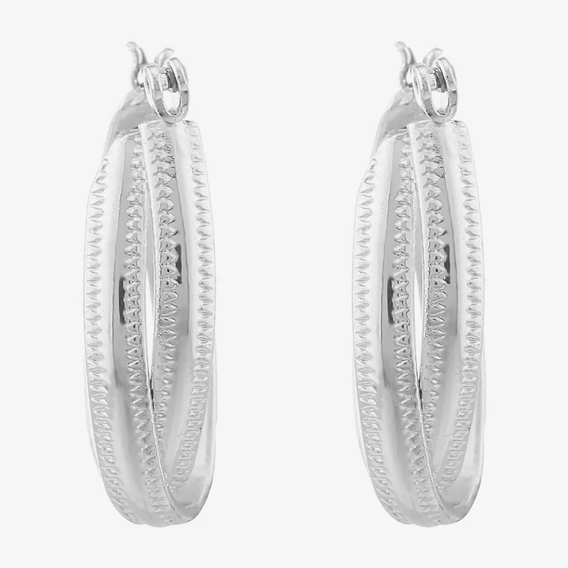 Monet® Silver-Tone Oval 2-Row Hoop Earrings