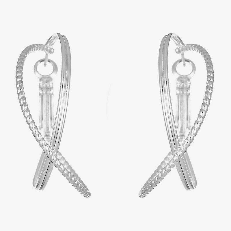 Liz Claiborne Silver Tone Criss Cross Womens 40mm Hypoallergenic Hoop Earrings