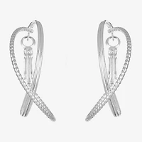 Liz Claiborne Silver Tone Criss Cross Womens 40mm Hypoallergenic Hoop Earrings