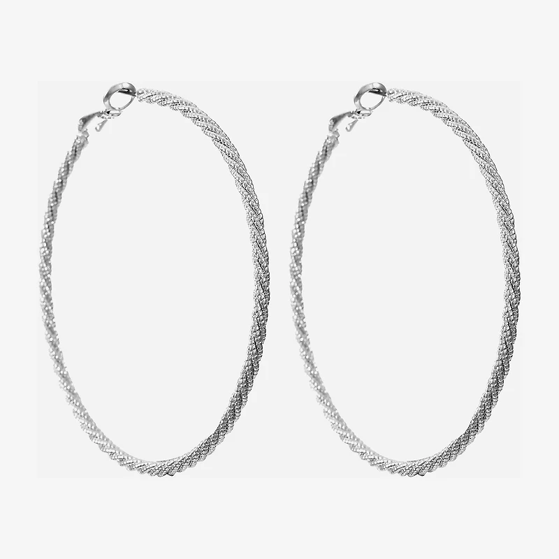 Monet Jewelry Silver Tone Twist Womens 61mm Hypoallergenic Hoop Earrings