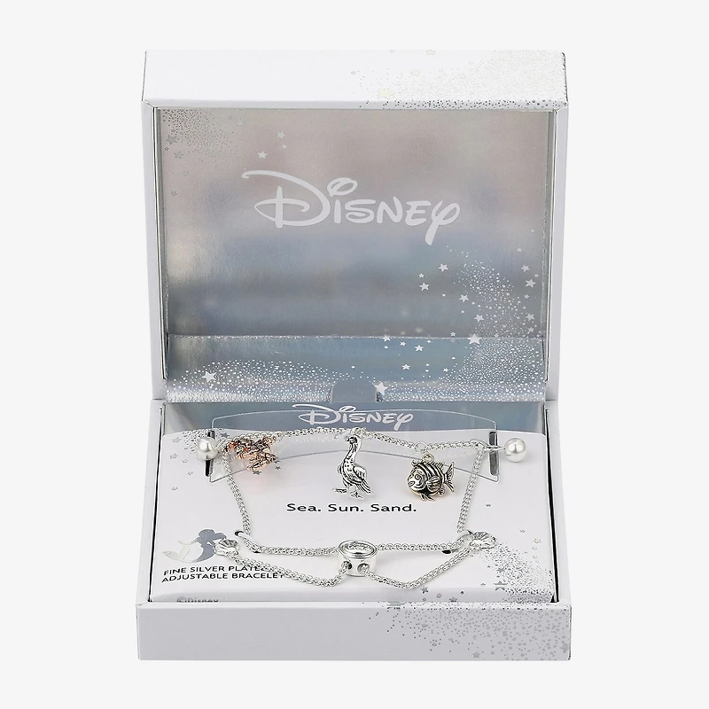Disney Classics Womens White Simulated Pearl 14K Gold Over Brass 14k Rose Gold Over Brass Ariel Princess The Little Mermaid Bolo Bracelet