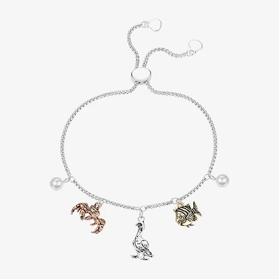 Disney Classics Womens White Simulated Pearl 14K Gold Over Brass 14k Rose Gold Over Brass Ariel Princess The Little Mermaid Bolo Bracelet