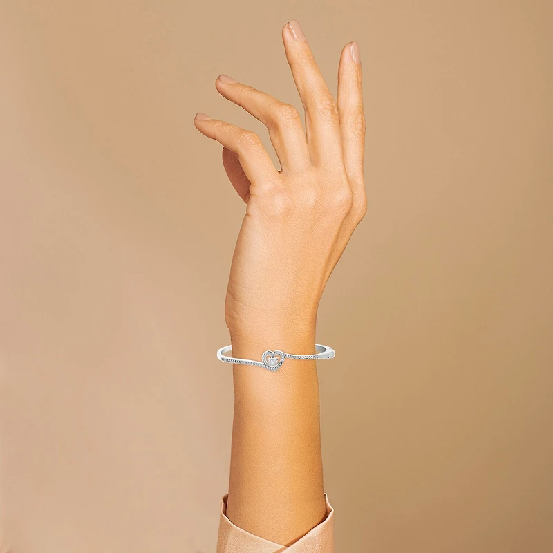 Sparkle Allure Womens Cubic Zirconia Pure Silver Over Brass Heart Bangle Bracelet
