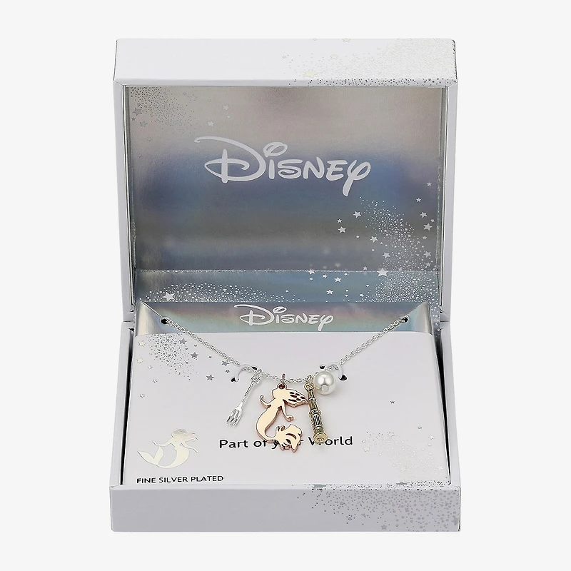 Disney Classics Charm Womens White Glass Simulated Pearl 14K Gold Over Brass 14k Rose Gold Over Brass 16 Inch Pendant Necklace