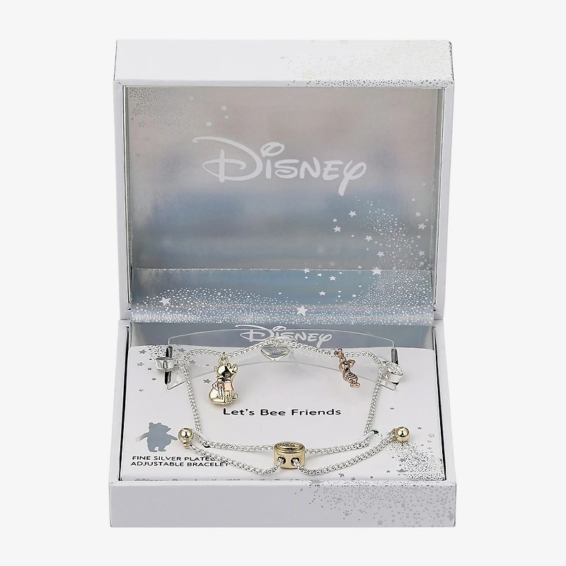 Disney Classics Womens Cubic Zirconia 14K Gold Over Brass 14k Rose Gold Over Brass Heart Piglet Winnie The Pooh Bolo Bracelet