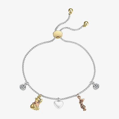 Disney Classics Womens Cubic Zirconia 14K Gold Over Brass 14k Rose Gold Over Brass Heart Piglet Winnie The Pooh Bolo Bracelet